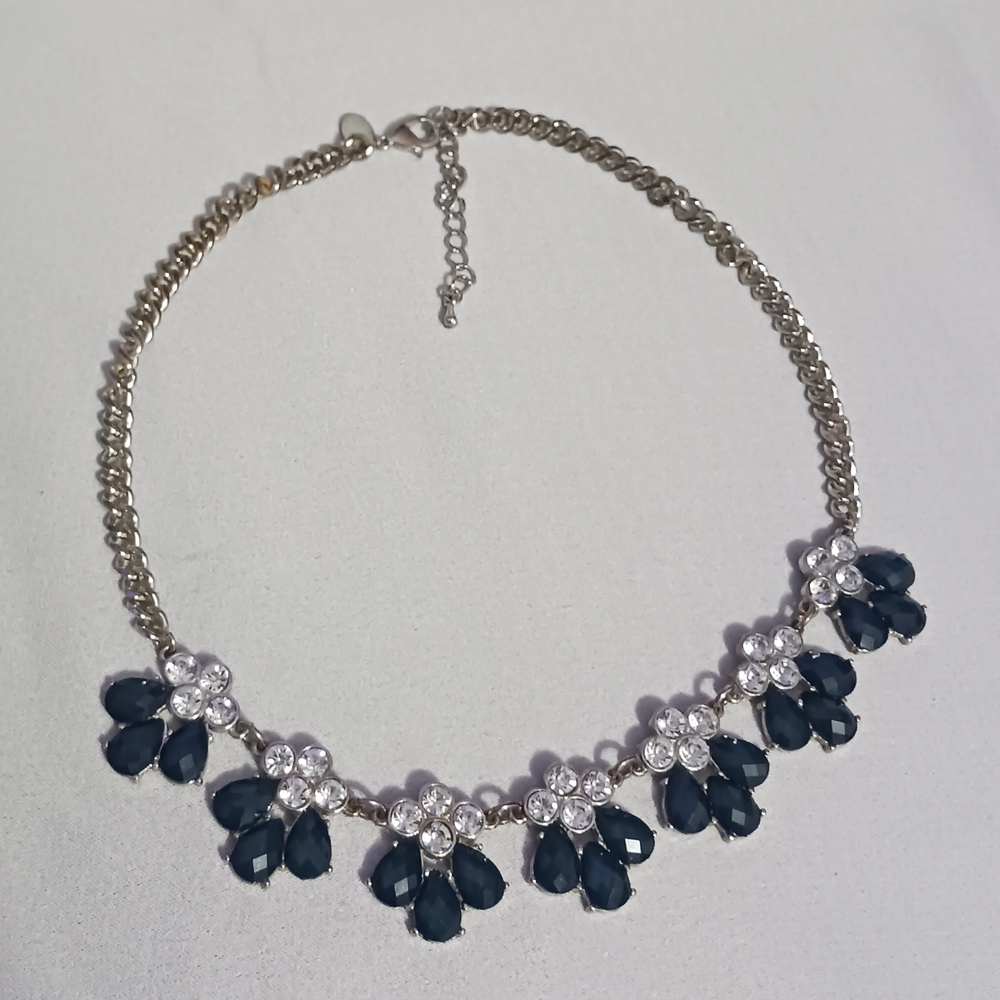 Charming Charlie silver deep blue with clear rhinestones